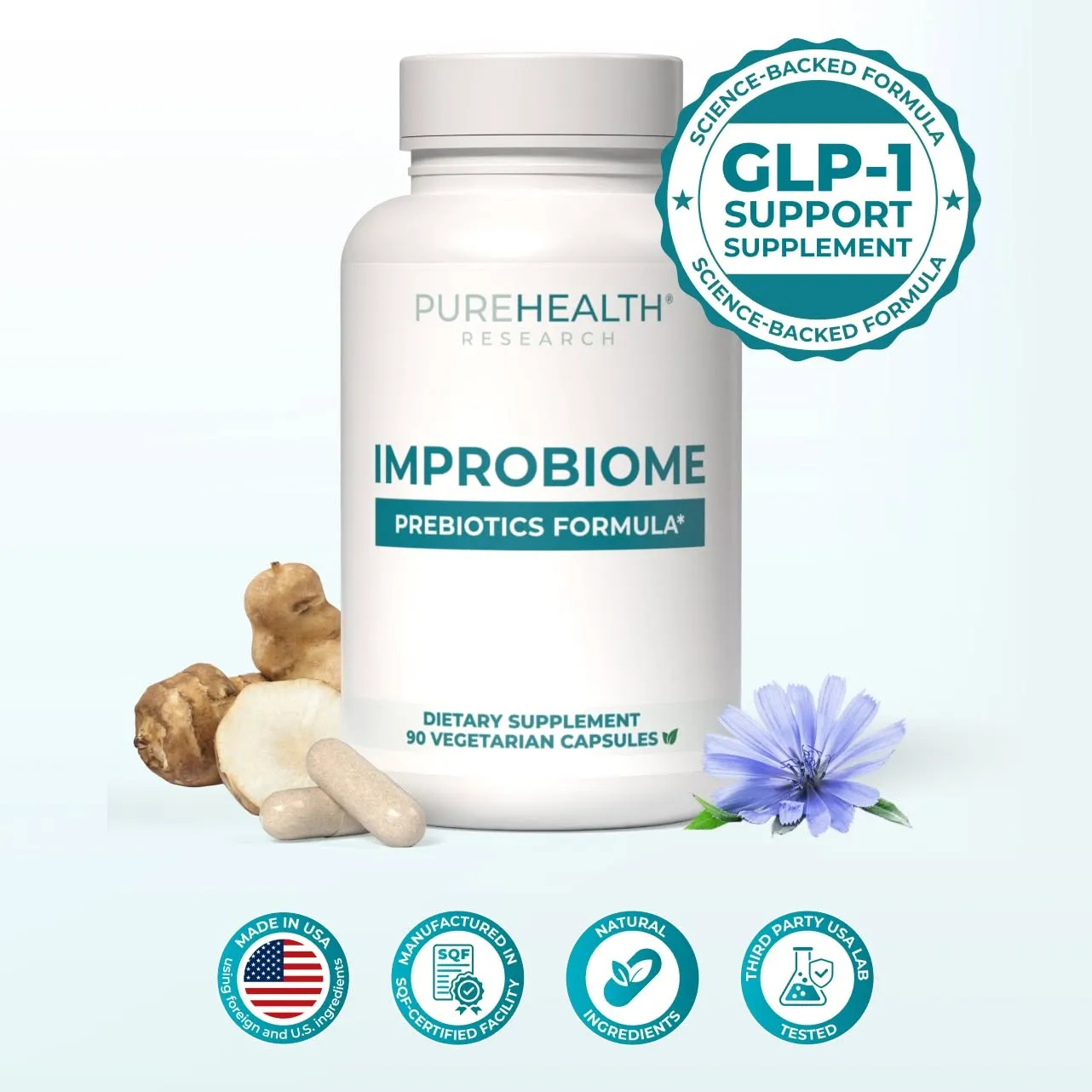 Single bottle of ImproBiome Prebiotics Formula